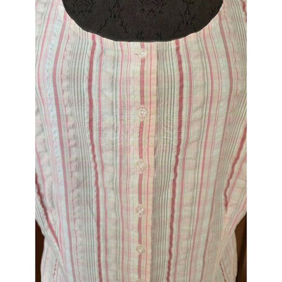 Eddie Bauer Womens Sleeveless Button-Down Top L Pink Striped Cotton & Polyester - Picture 2 of 6